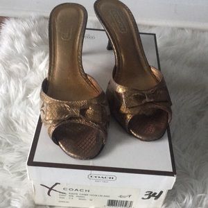 Coach Slides Sz 7.5 Bronze & Signature Snakeprint